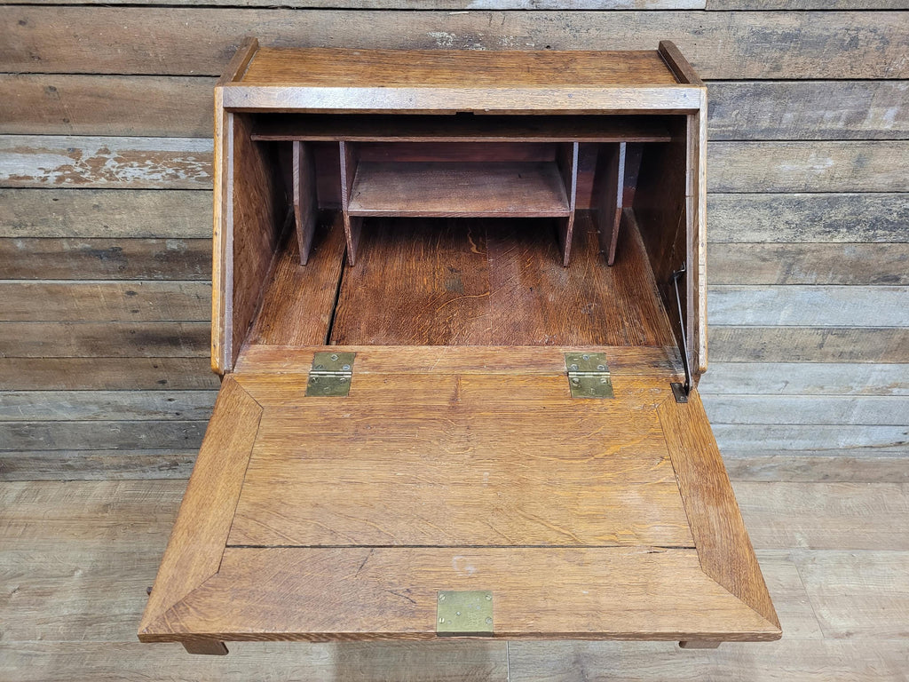 Edwardian Oak Bureau Arts Crafts Fall Front Writing Desk