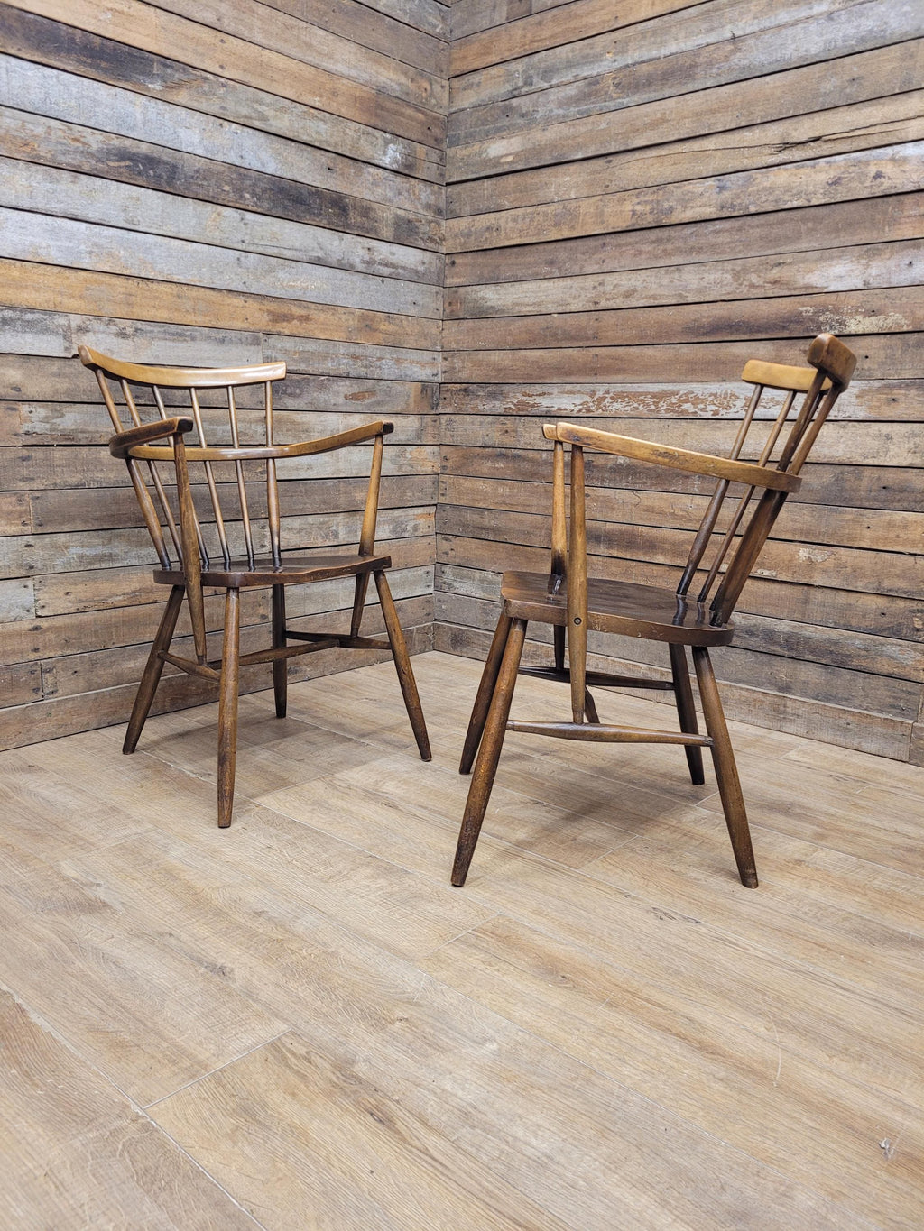 Pair Windsor Elm Beech Spindle Back Horseshoe Country Armchairs