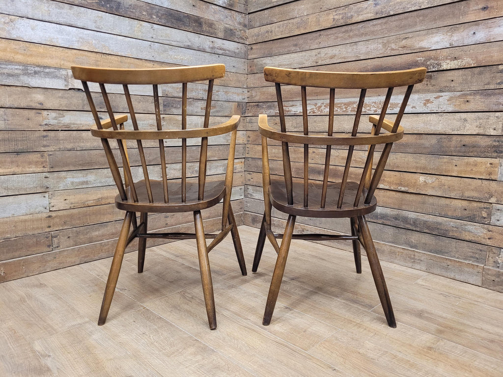 Pair Windsor Elm Beech Spindle Back Horseshoe Country Armchairs
