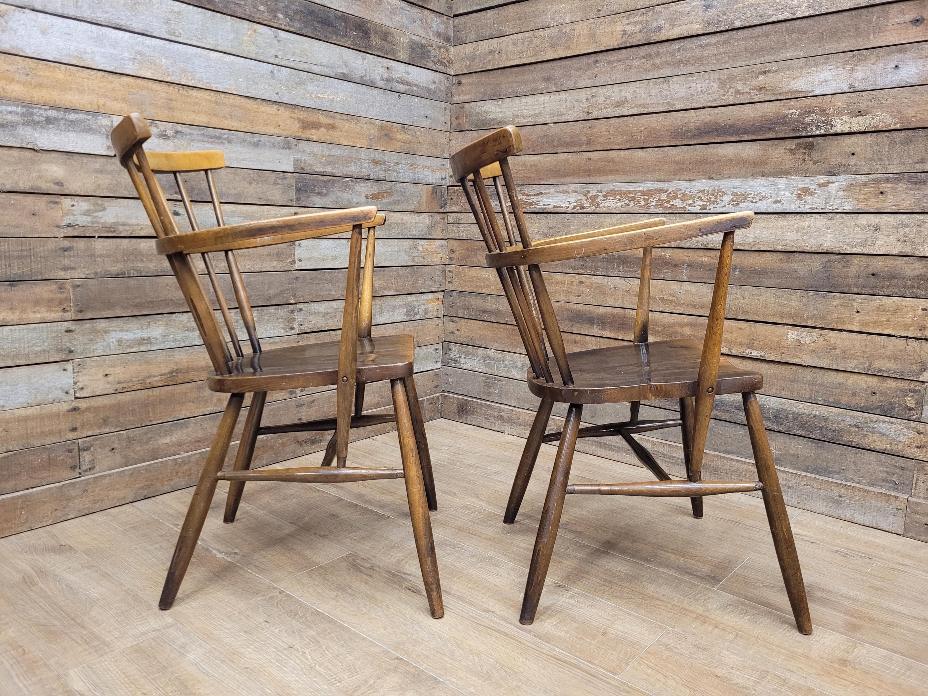 Pair Windsor Elm Beech Spindle Back Horseshoe Country Armchairs