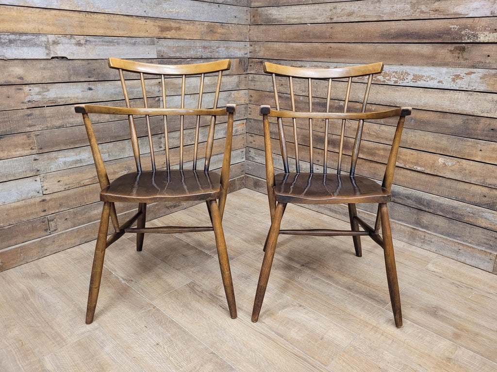 Pair Windsor Elm Beech Spindle Back Horseshoe Country Armchairs