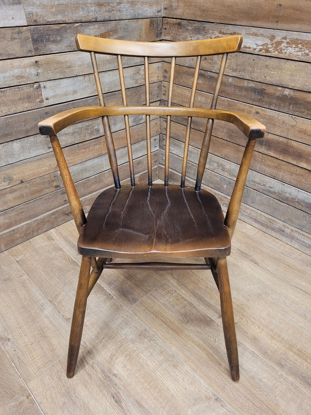 Pair Windsor Elm Beech Spindle Back Horseshoe Country Armchairs