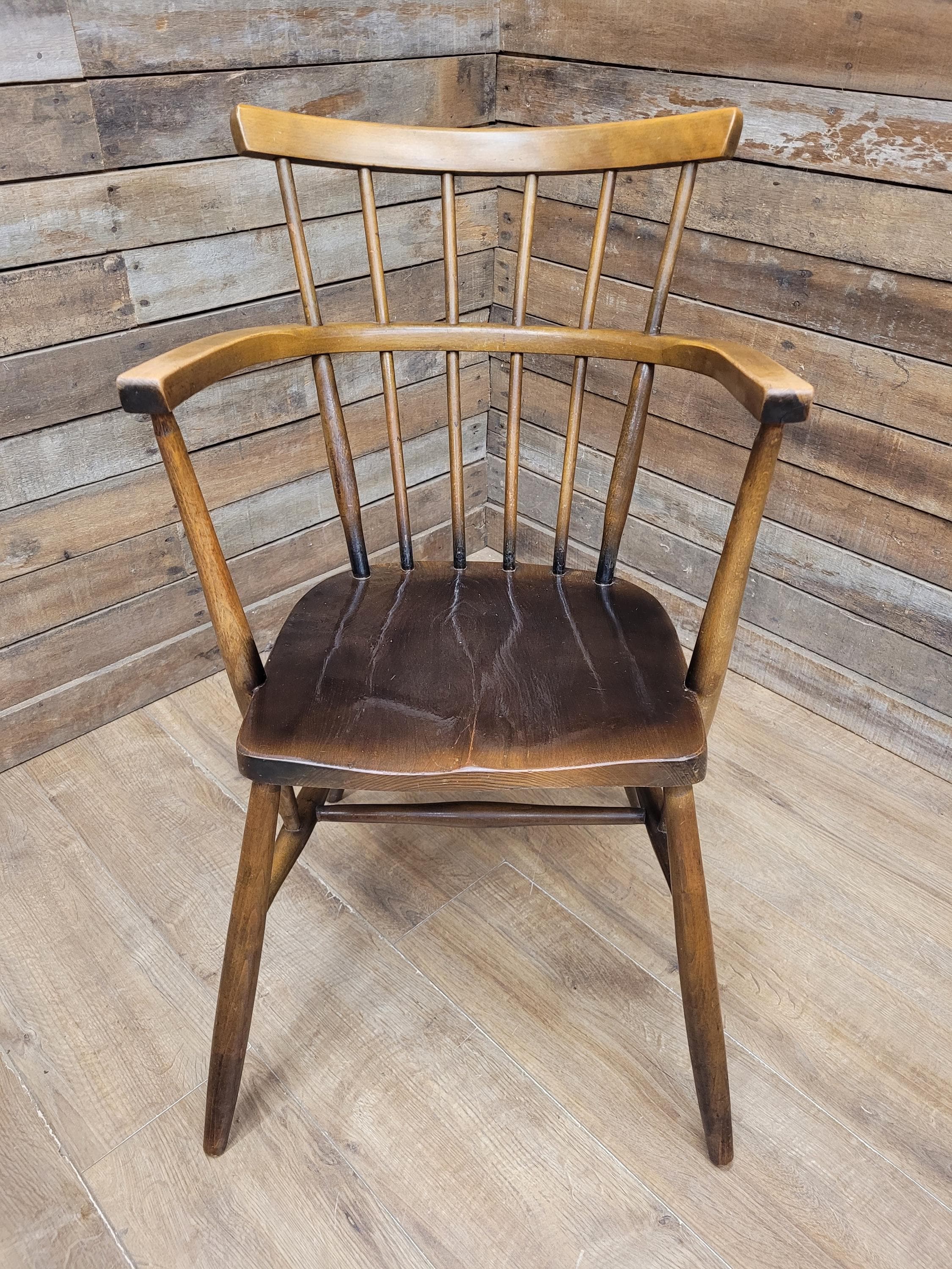 Pair Windsor Elm Beech Spindle Back Horseshoe Country Armchairs