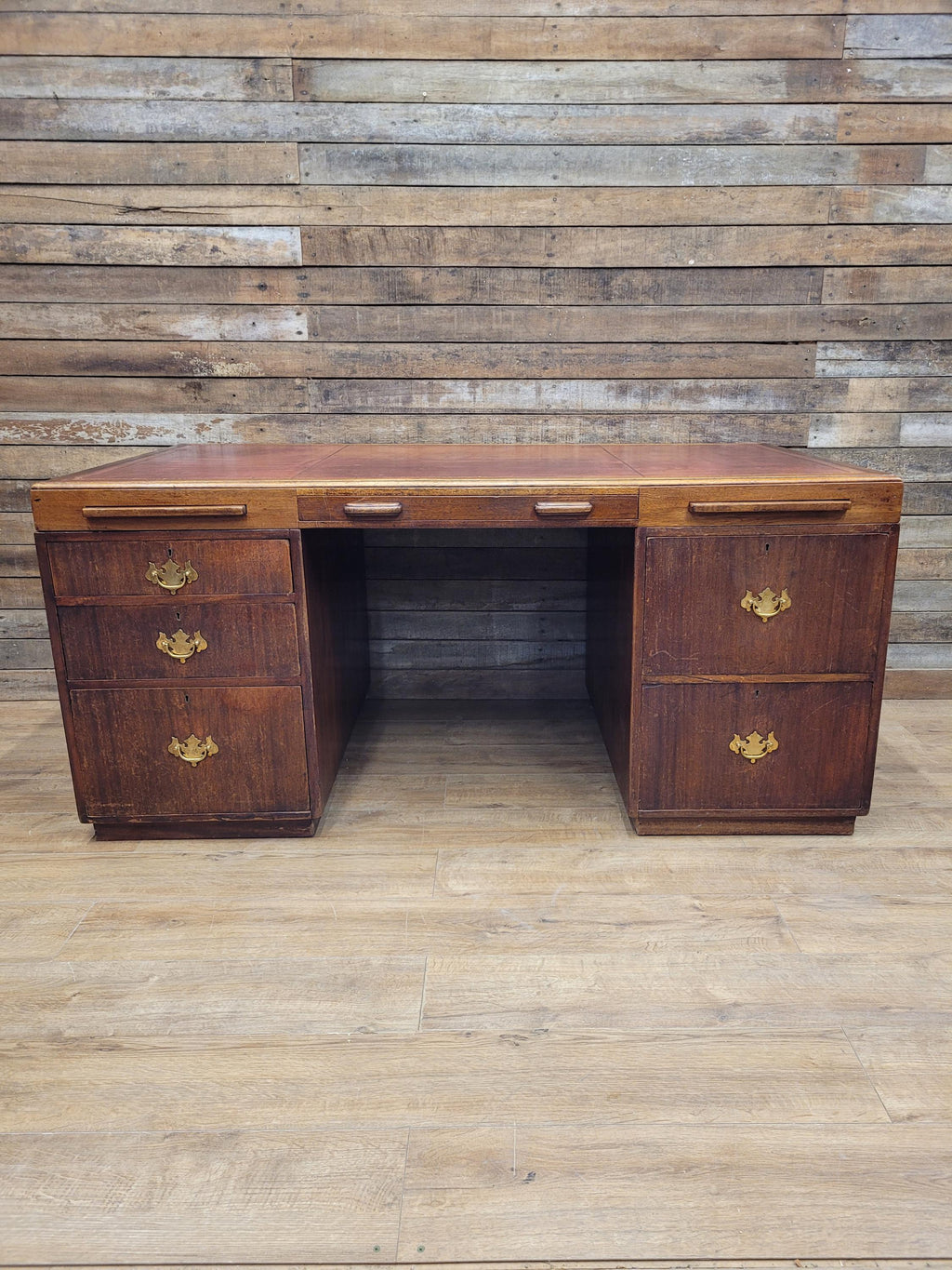 Partner Pedestal Desk Mahogany Edwardian Leather Top Twin Pedestal