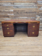 Partner Pedestal Desk Mahogany Edwardian Leather Top Twin Pedestal