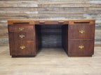 Partner Pedestal Desk Mahogany Edwardian Leather Top Twin Pedestal
