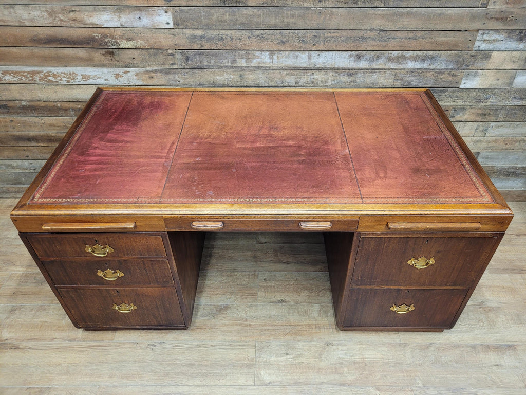 Partner Pedestal Desk Mahogany Edwardian Leather Top Twin Pedestal