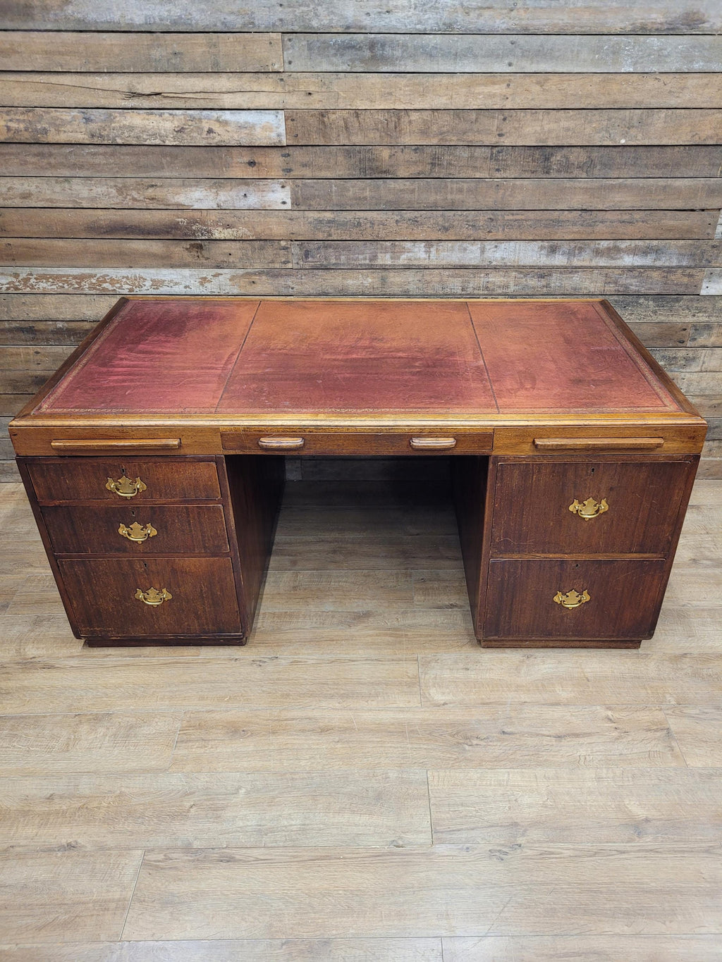 Partner Pedestal Desk Mahogany Edwardian Leather Top Twin Pedestal