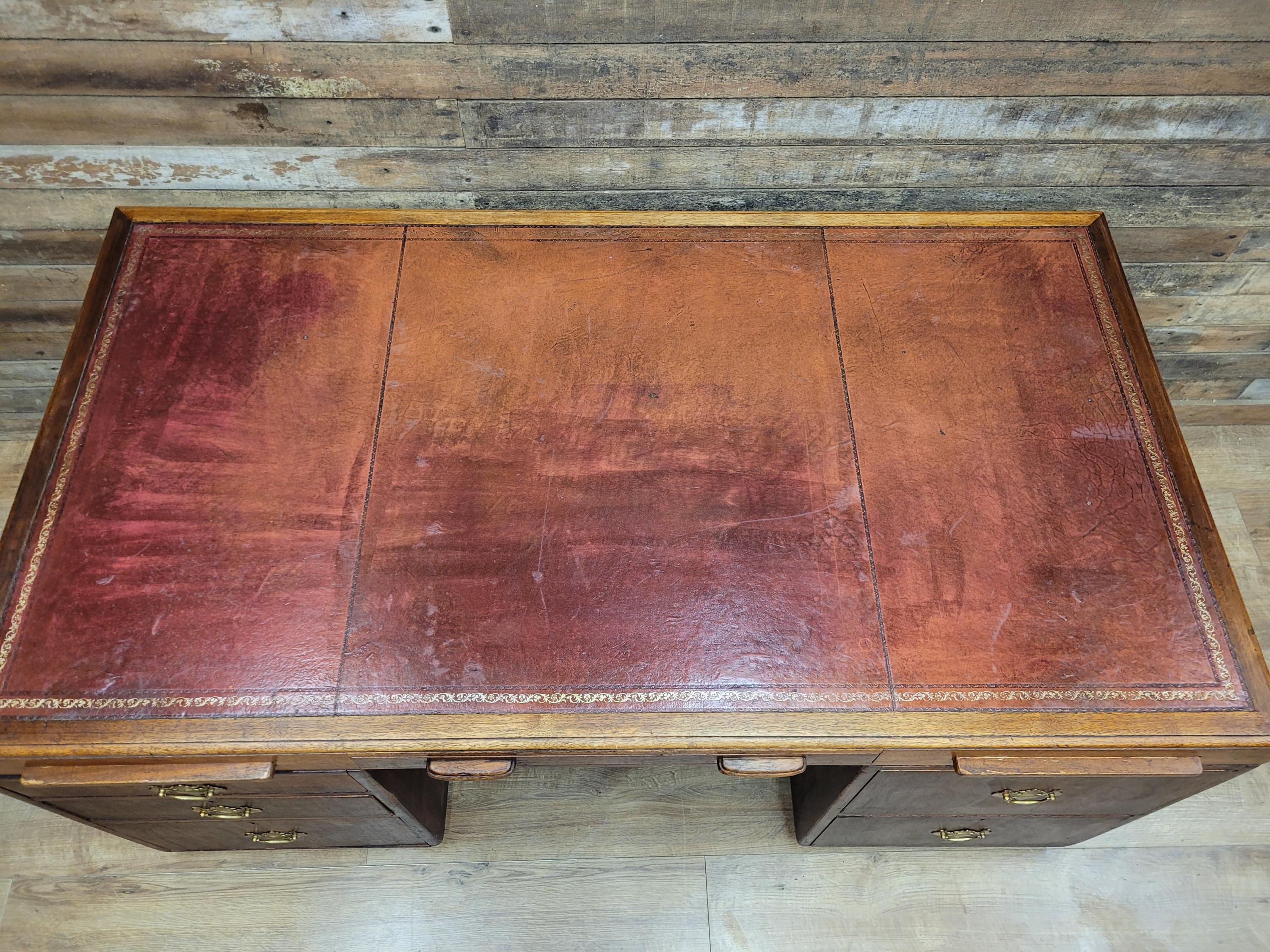 Partner Pedestal Desk Mahogany Edwardian Leather Top Twin Pedestal