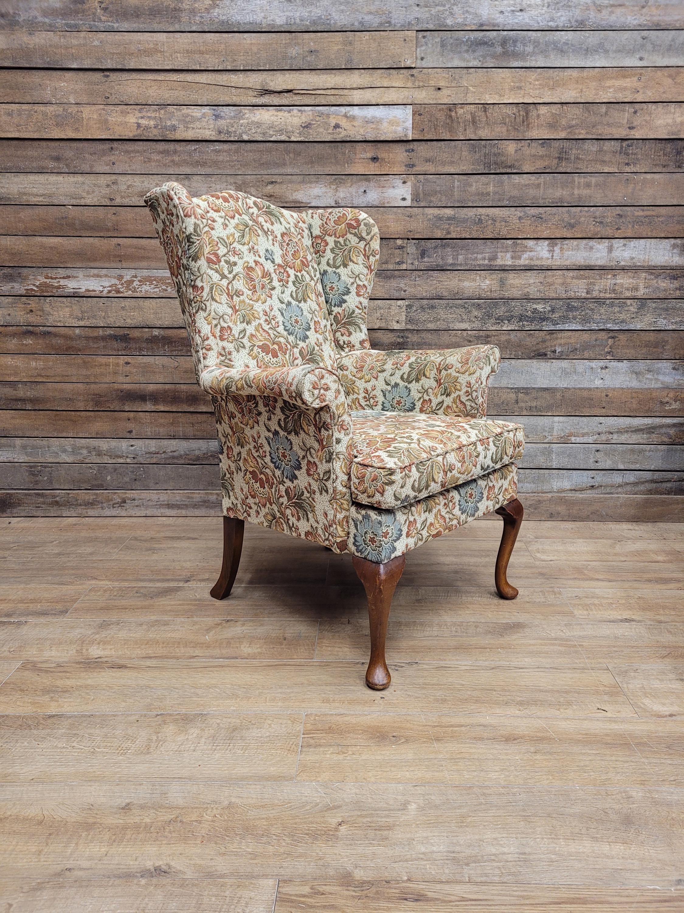 Parker Knoll Wingback Armchair Floral Upholstery Queen Anne Chair