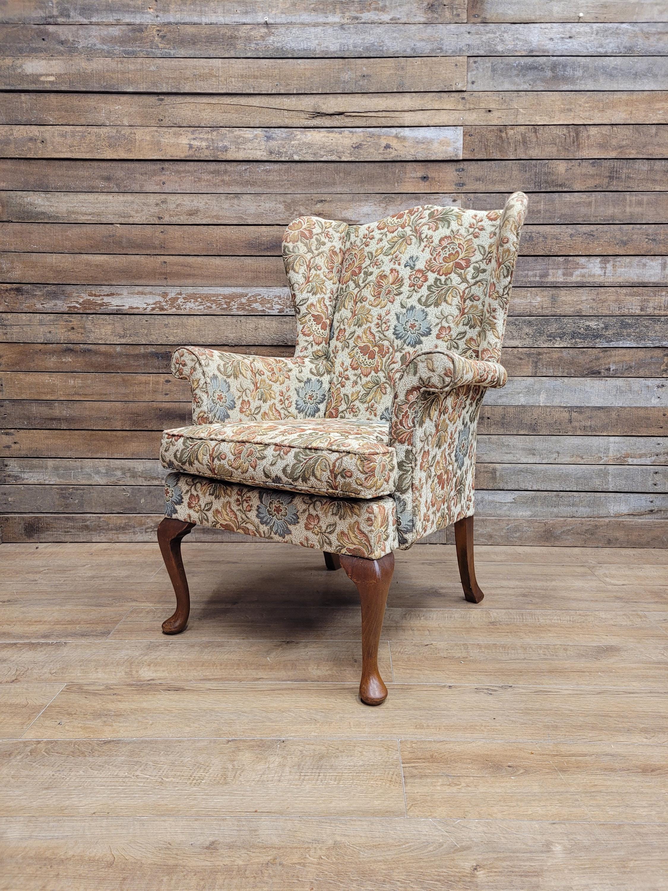 Parker Knoll Wingback Armchair Floral Upholstery Queen Anne Chair