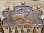 Antique Oak Armchair Victorian Carved Stag Rush Seat Bobbin Turned