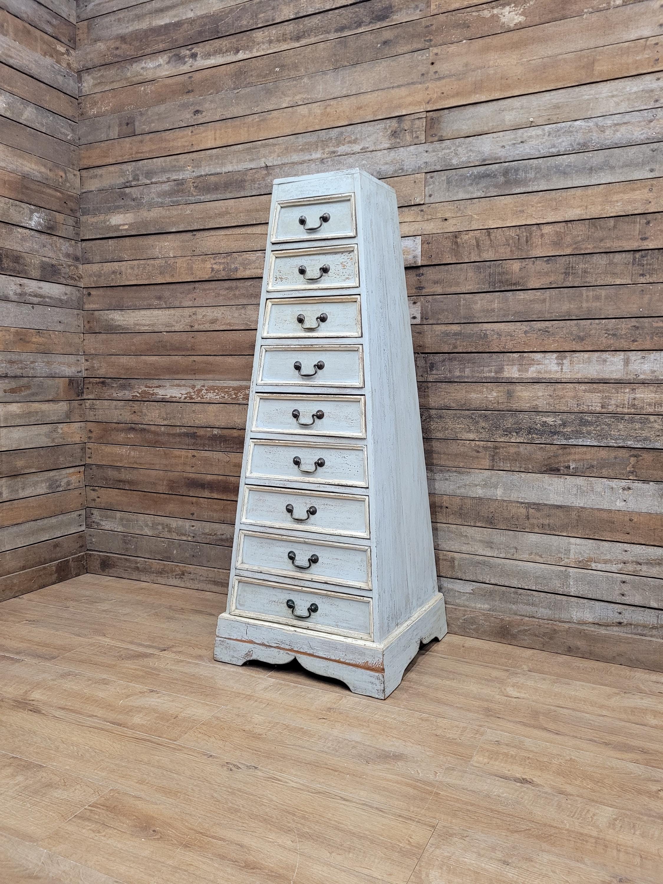 Tall Nine Drawer Painted Apothecary Style Chest Of Drawers Cabinet