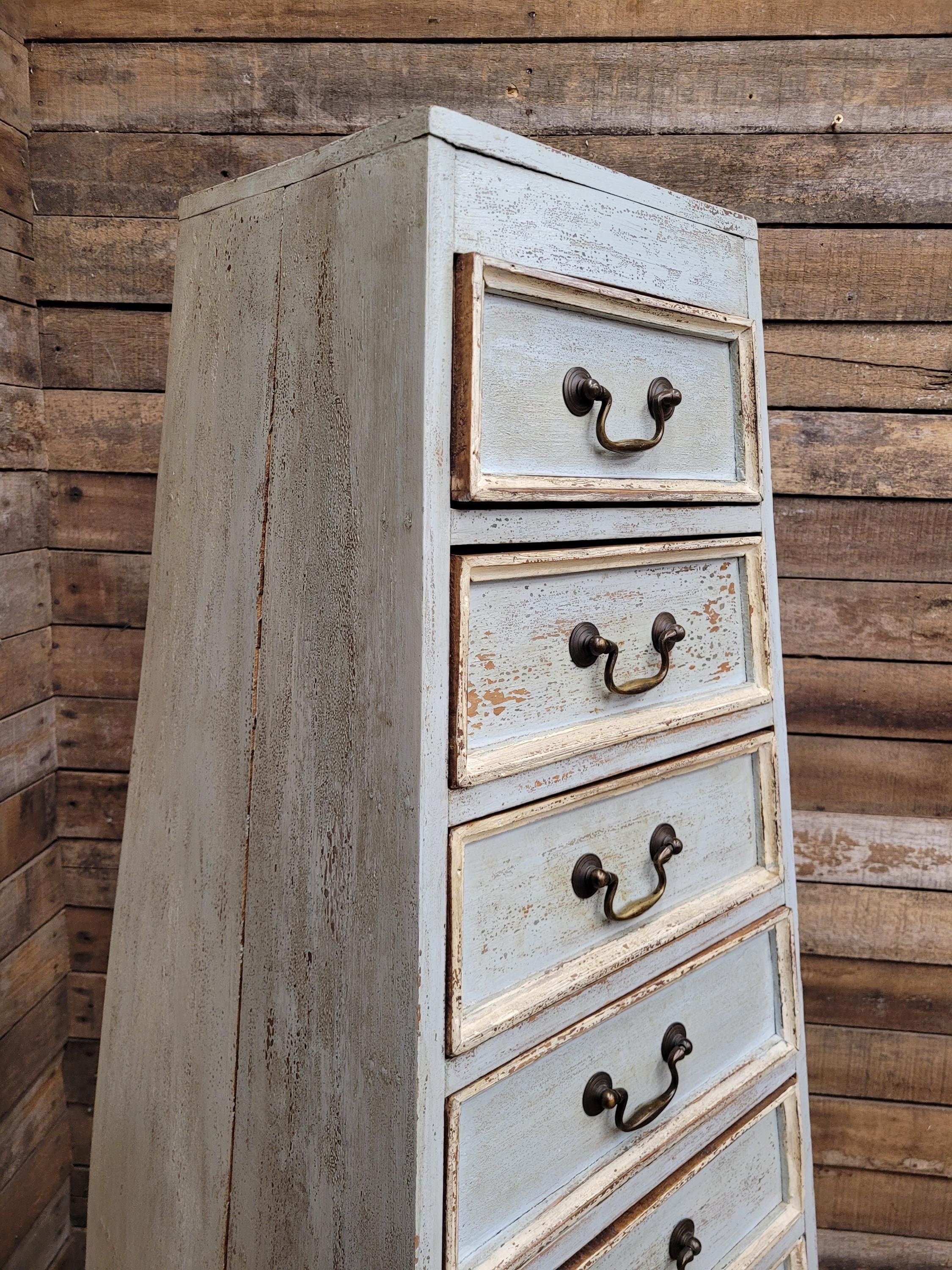 Tall Nine Drawer Painted Apothecary Style Chest Of Drawers Cabinet