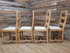 Set Of Four Beech Ladder Back Dining Chairs Upholstered Chenille Seats