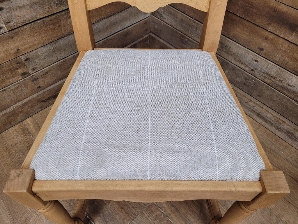 Set Of Four Beech Ladder Back Dining Chairs Upholstered Chenille Seats