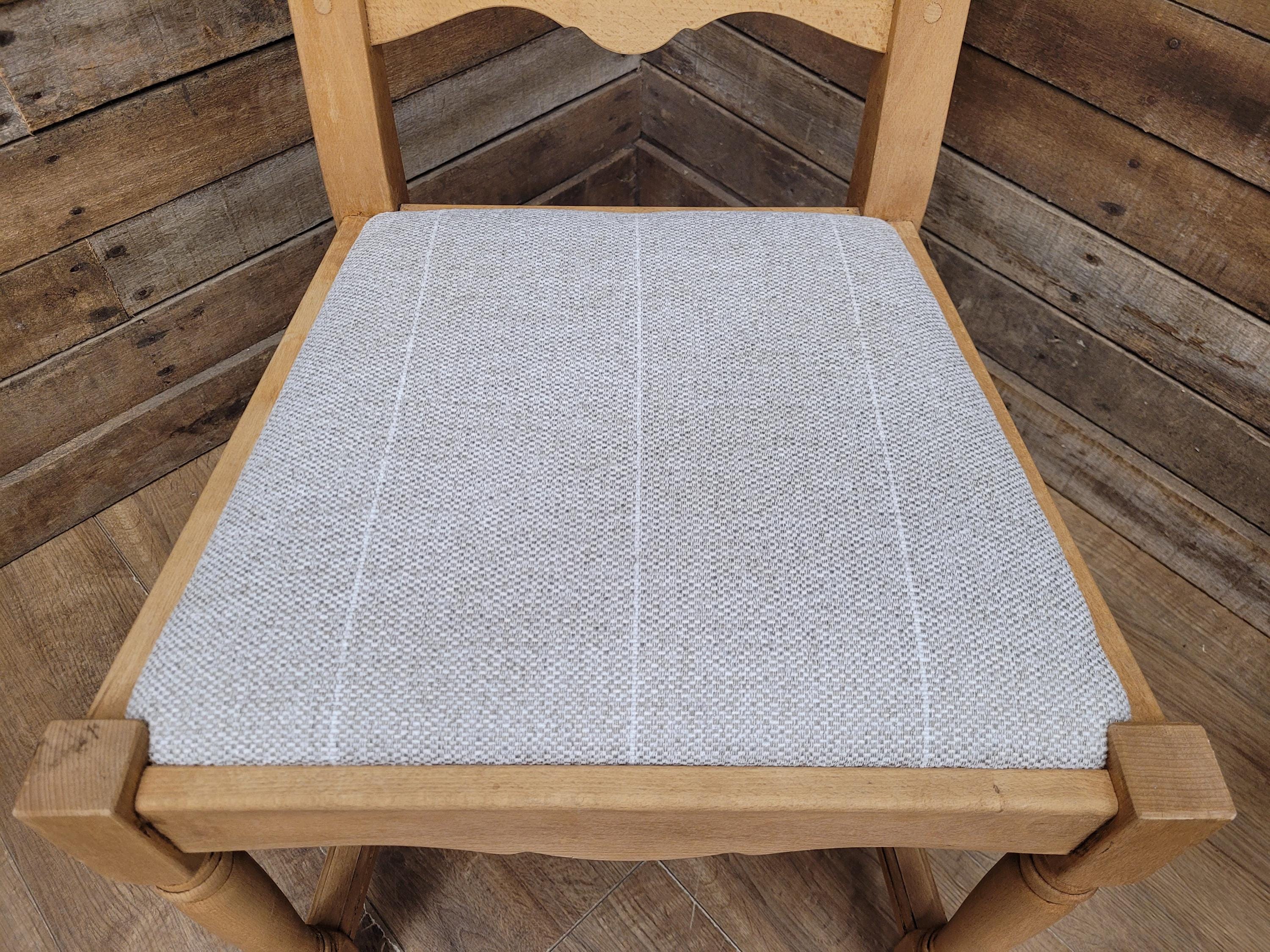 Set Of Four Beech Ladder Back Dining Chairs Upholstered Chenille Seats