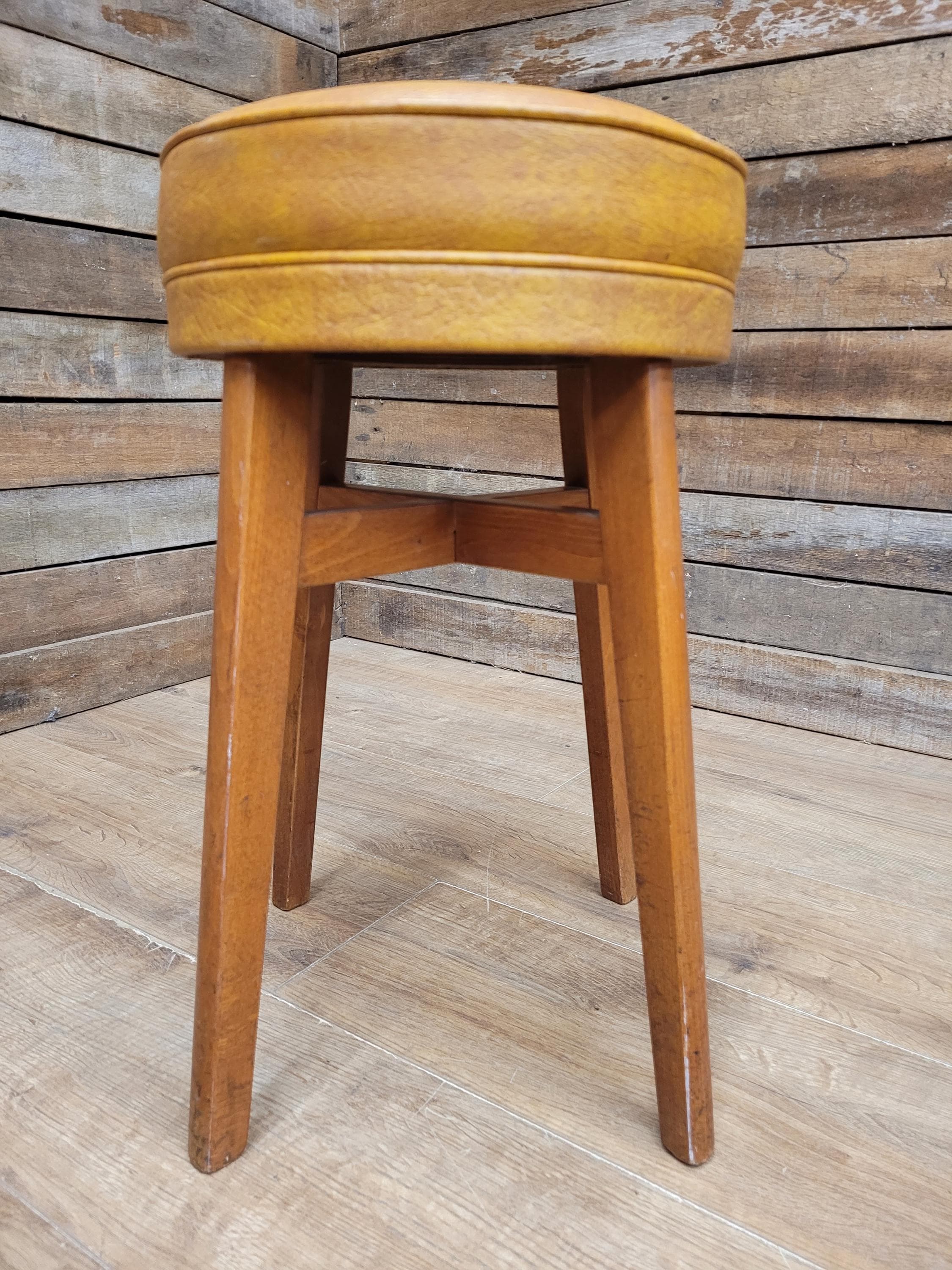 Benchairs Bar Stool Vintage Tan Leatherette Upholstered Seat