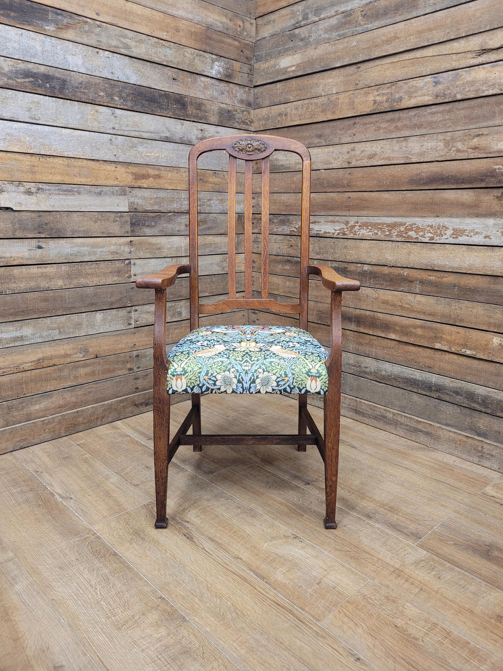 Oak Armchair Arts And Crafts William Morris Strawberry Thief Upholstered