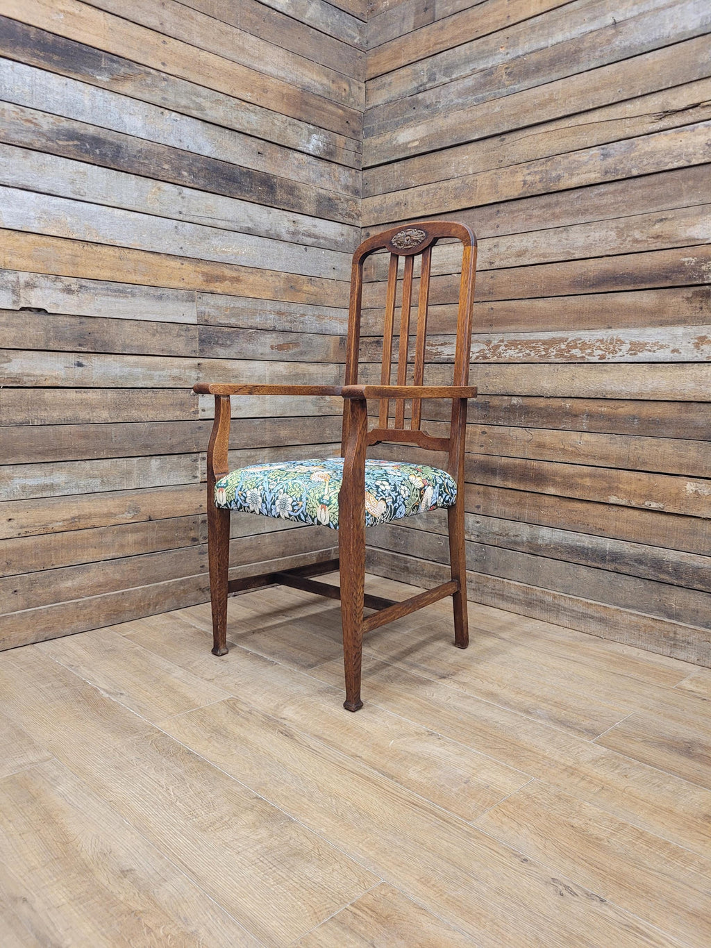 Oak Armchair Arts And Crafts William Morris Strawberry Thief Upholstered
