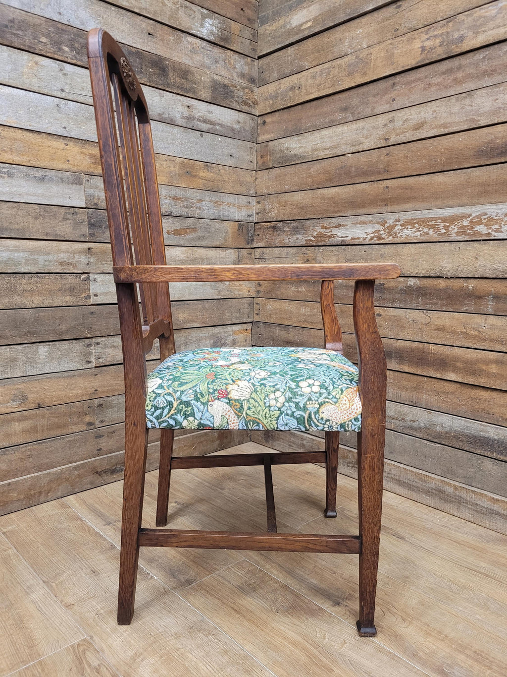 Oak Armchair Arts And Crafts William Morris Strawberry Thief Upholstered