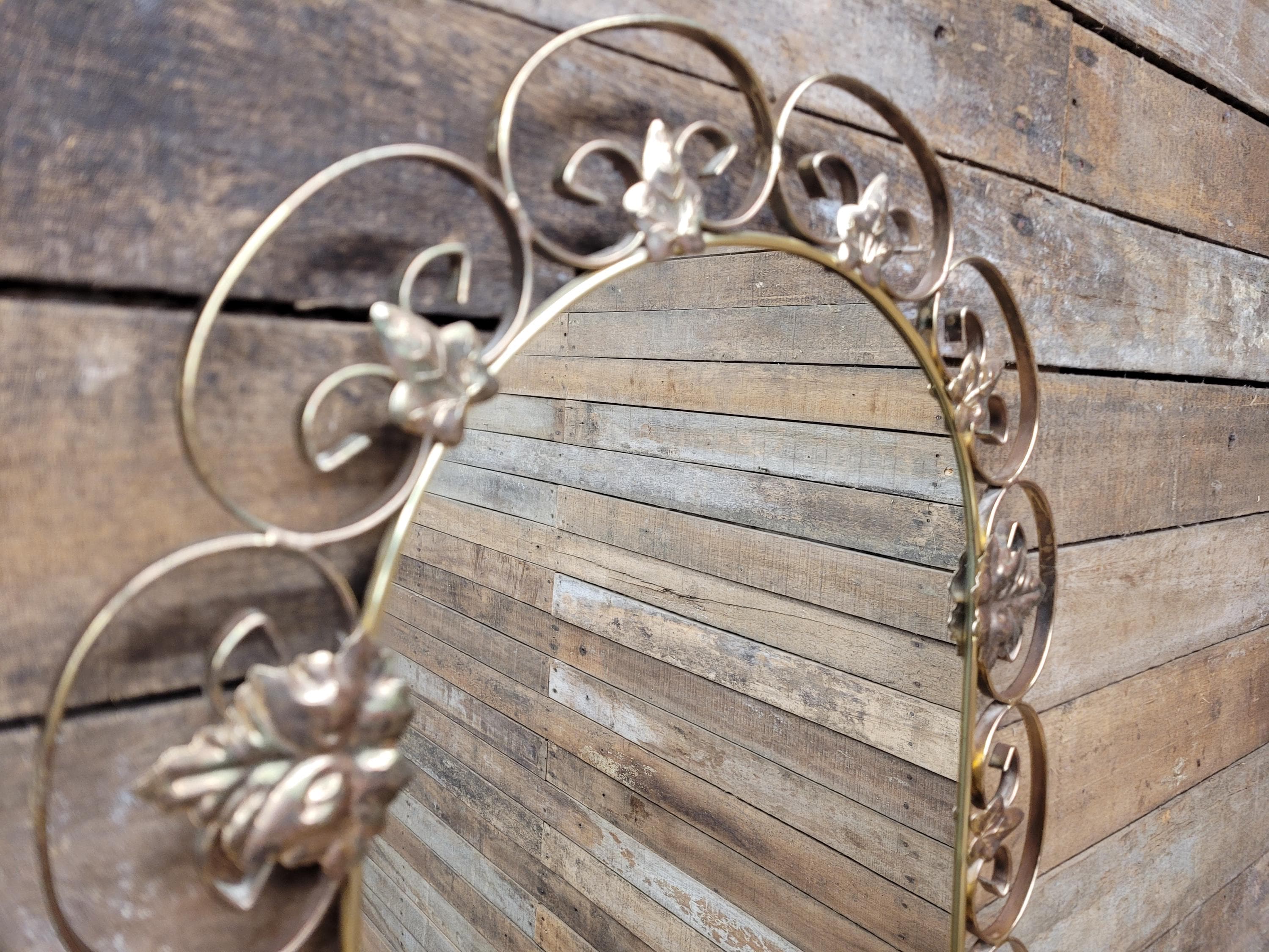 Metal Wall Mirror Vintage Arched Scrollwork Leaf Decorative