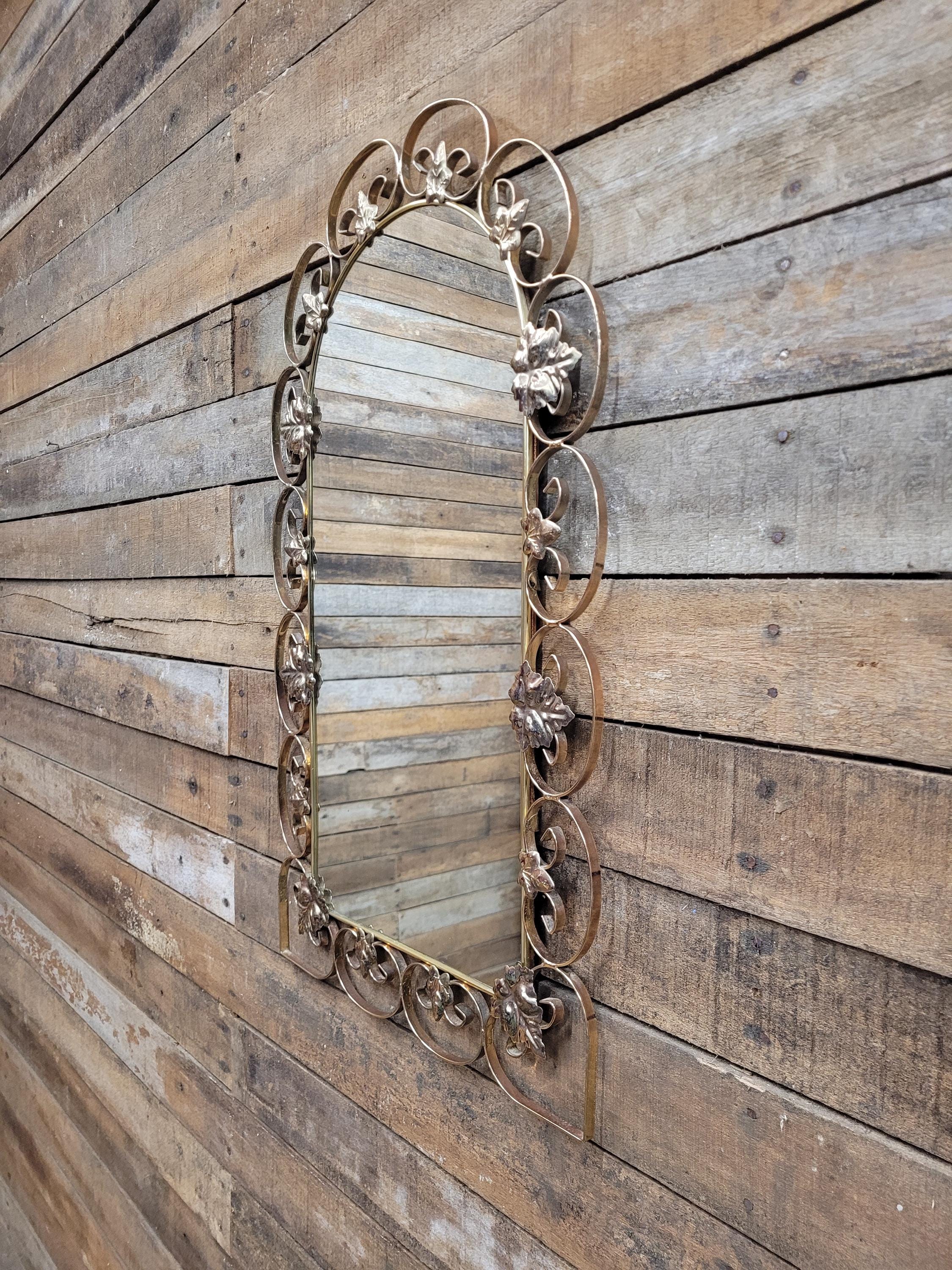 Metal Wall Mirror Vintage Arched Scrollwork Leaf Decorative
