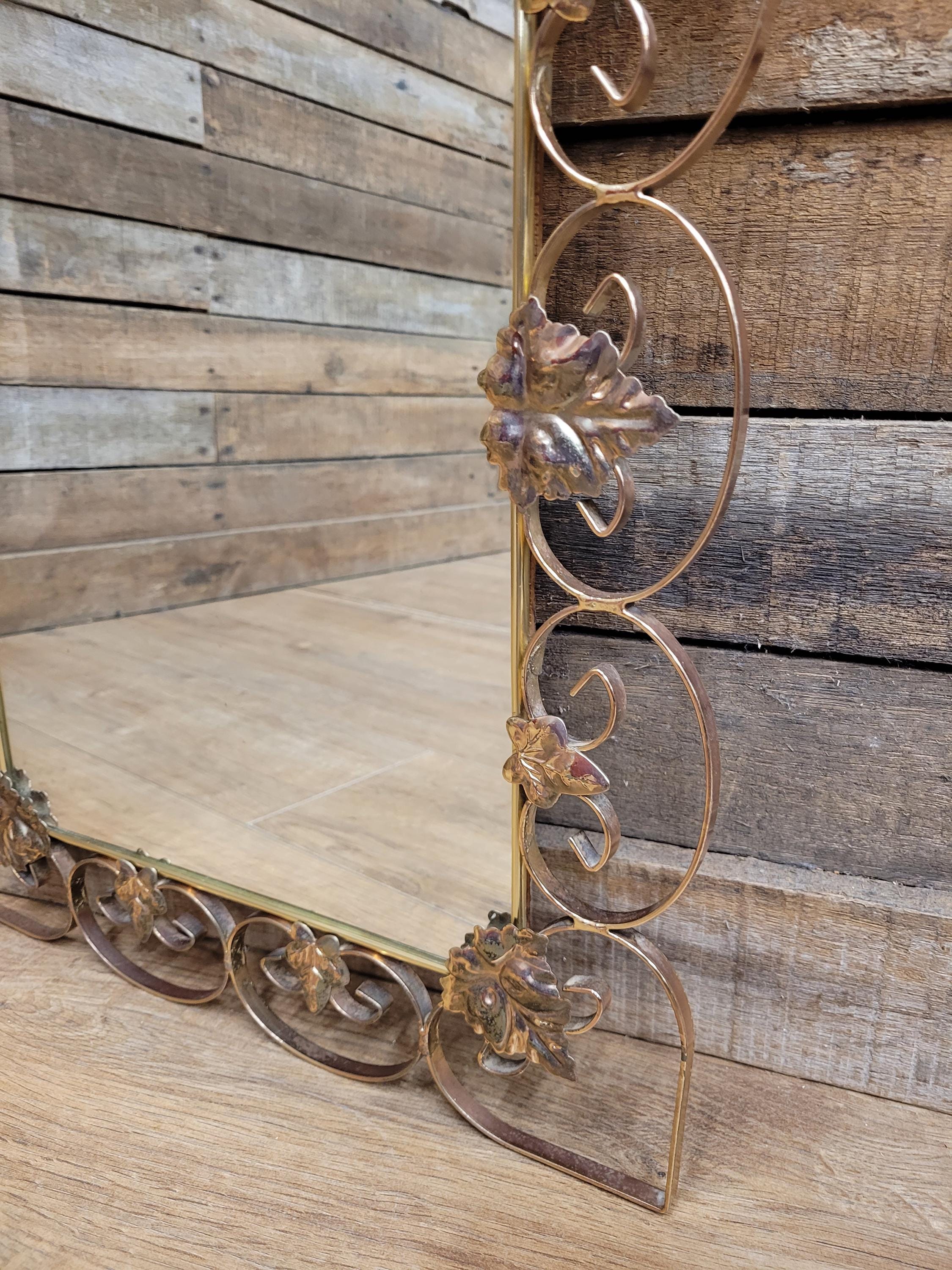 Metal Wall Mirror Vintage Arched Scrollwork Leaf Decorative