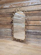 Metal Wall Mirror Vintage Arched Scrollwork Leaf Decorative