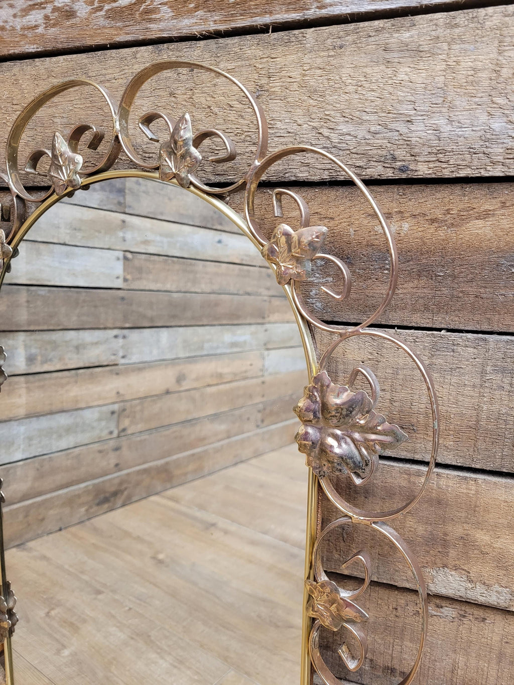 Metal Wall Mirror Vintage Arched Scrollwork Leaf Decorative