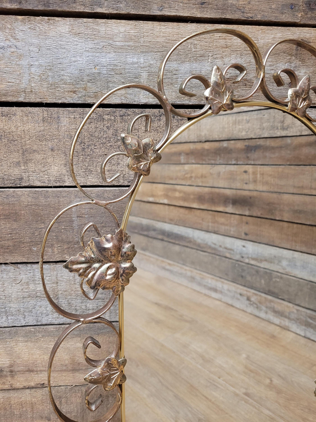 Metal Wall Mirror Vintage Arched Scrollwork Leaf Decorative