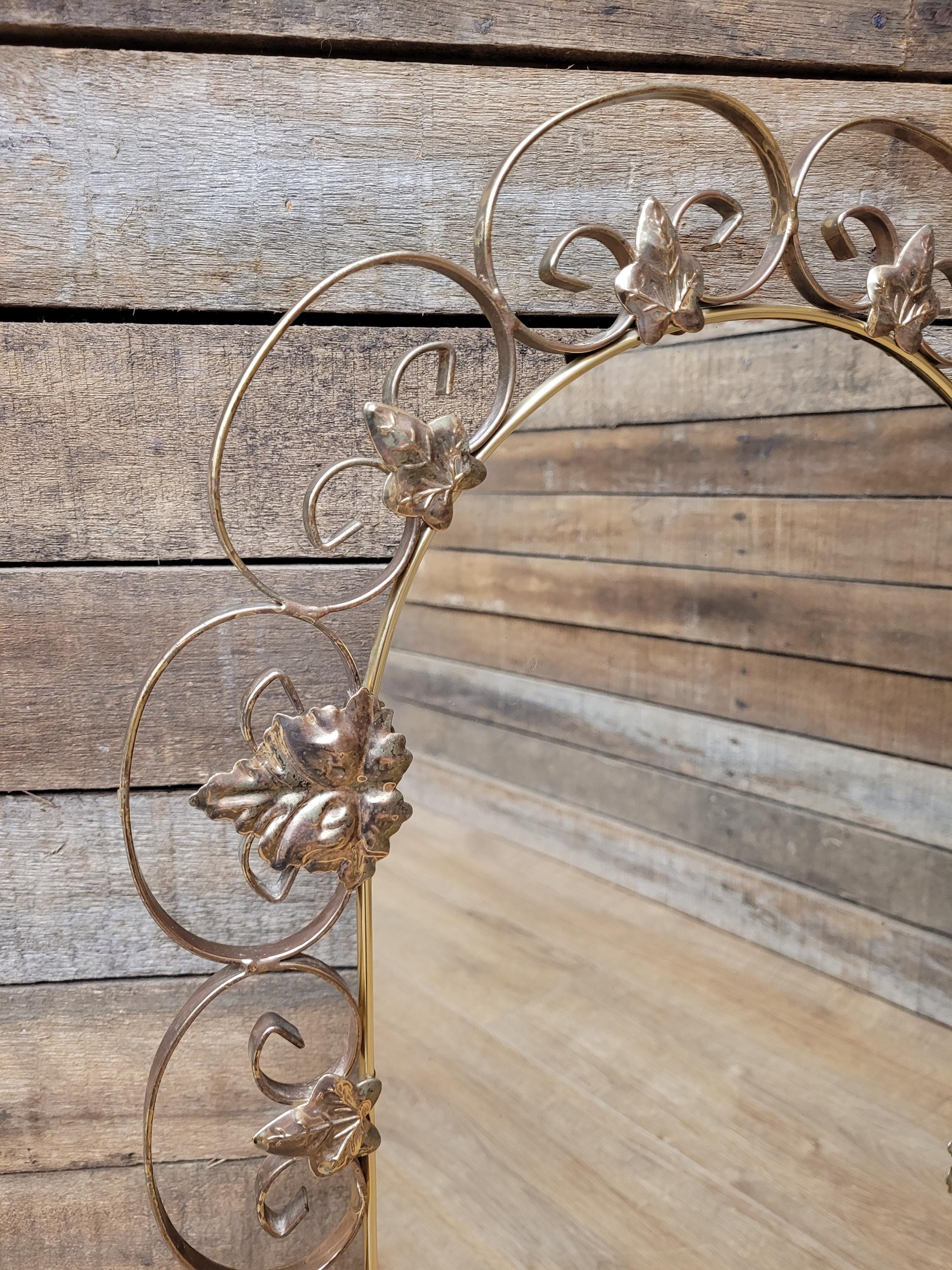 Metal Wall Mirror Vintage Arched Scrollwork Leaf Decorative