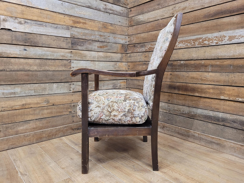Oak Armchair Arts And Crafts Tapestry Upholstered Hall Chair