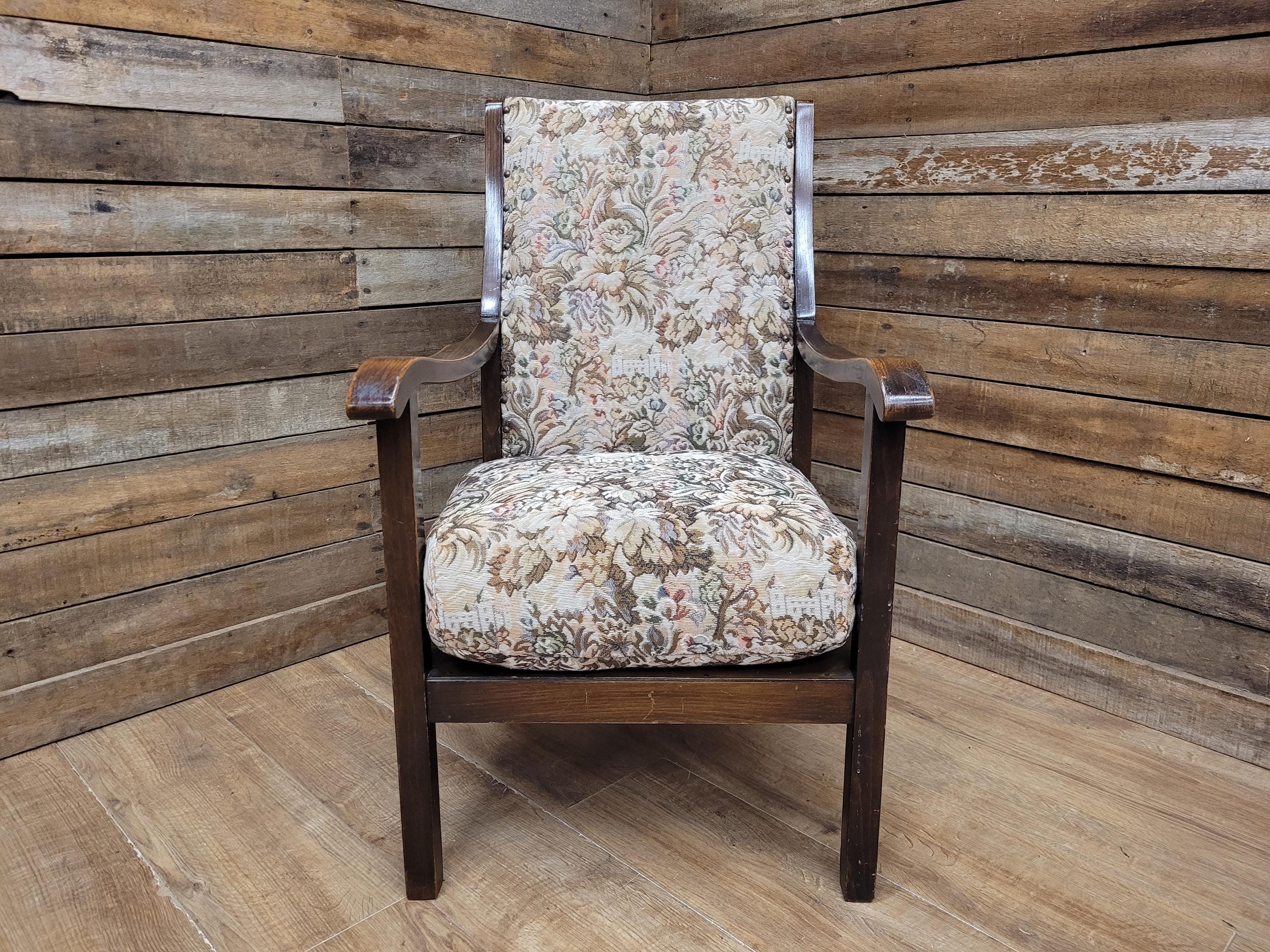 Oak Armchair Arts And Crafts Tapestry Upholstered Hall Chair