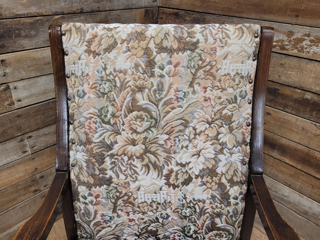 Oak Armchair Arts And Crafts Tapestry Upholstered Hall Chair