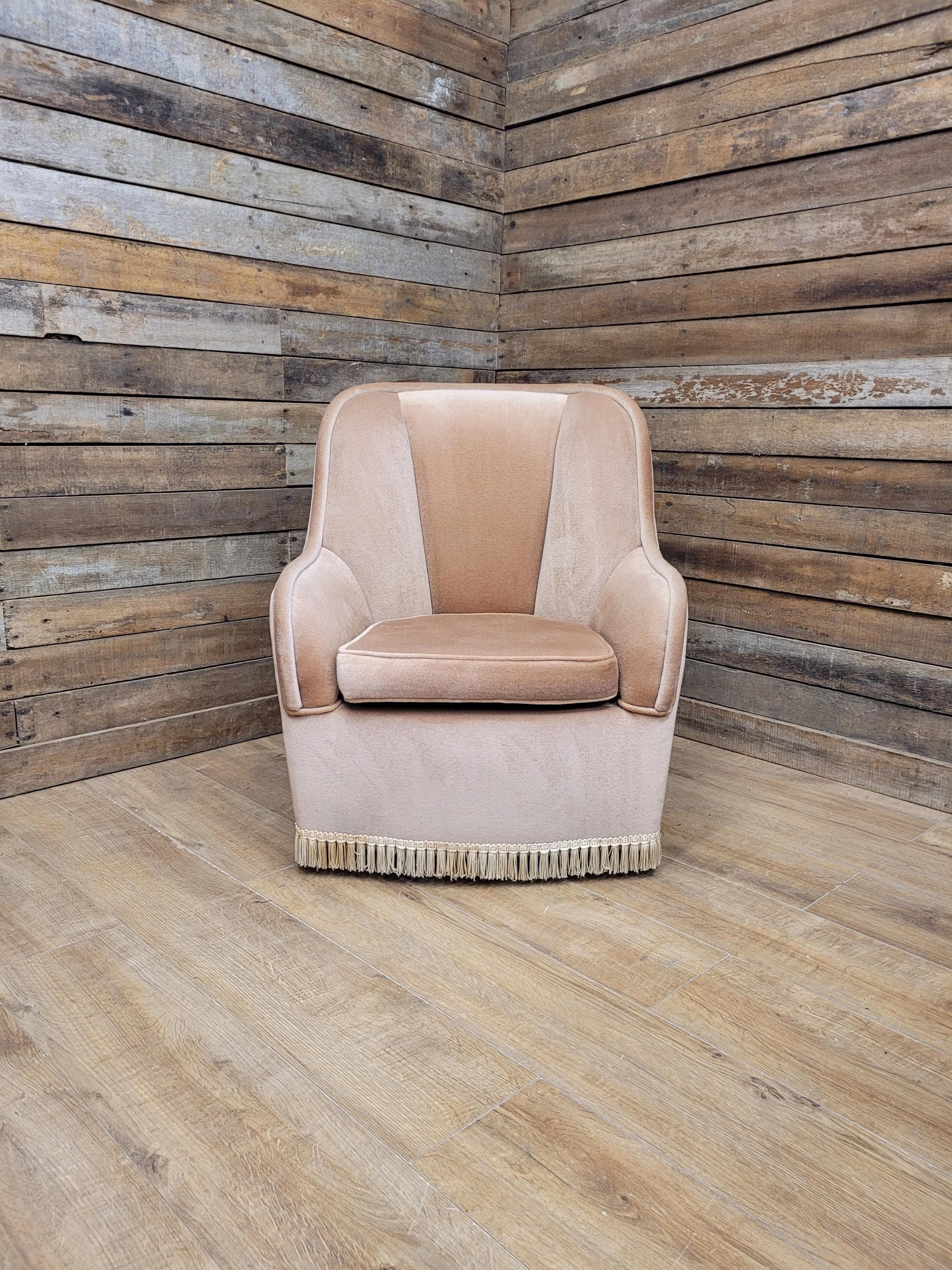 Richard Henry Tub Chair Velour Upholstered Fringe Armchair