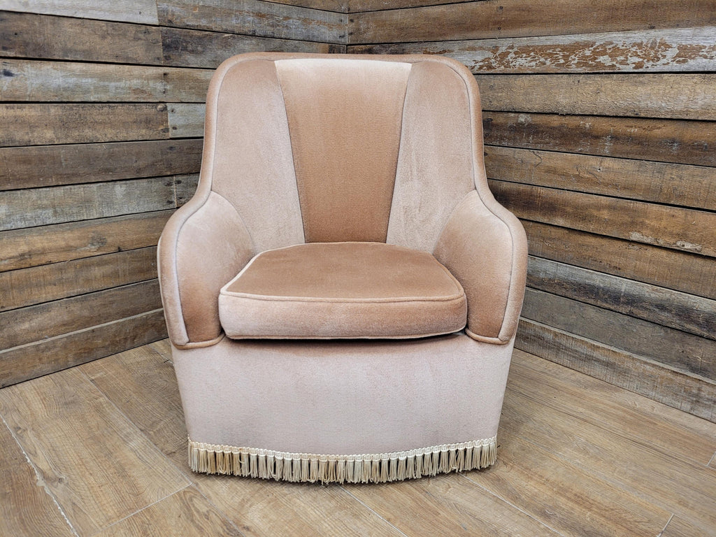 Richard Henry Tub Chair Velour Upholstered Fringe Armchair