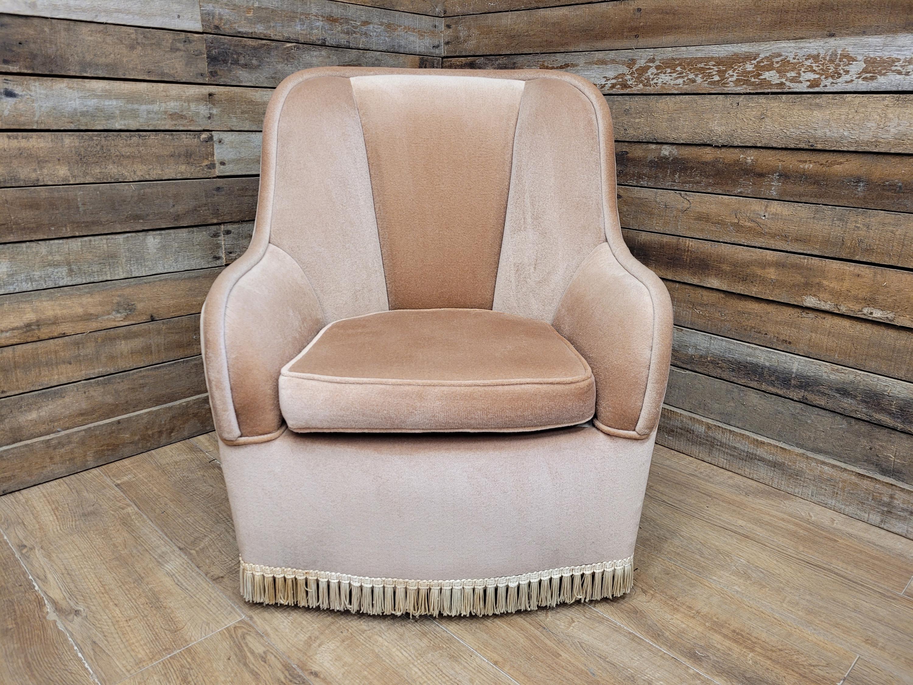 Richard Henry Tub Chair Velour Upholstered Fringe Armchair