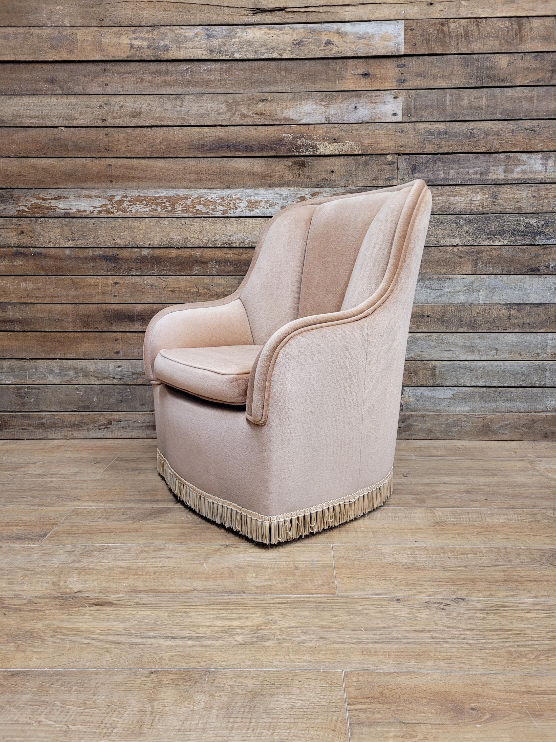 Richard Henry Tub Chair Velour Upholstered Fringe Armchair
