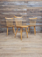Three Blonde Windsor Dining Chairs Vintage Spindle Back Mid Century Modern