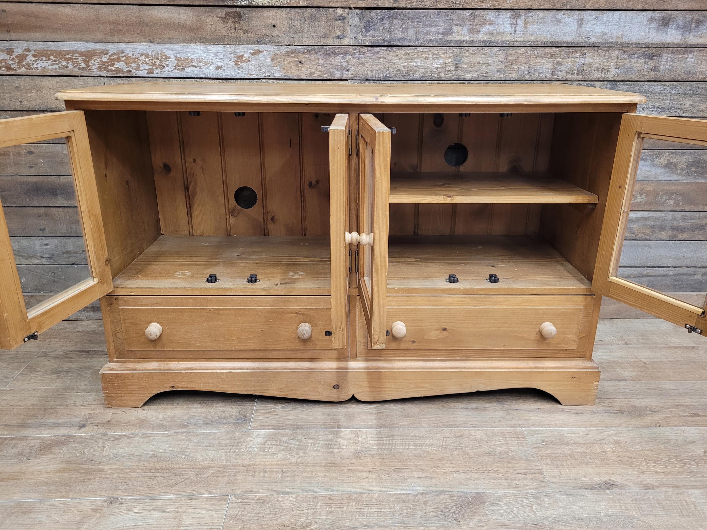 Pine Glazed Sideboard Cupboard Rustic Two Drawer Storage Cabinet