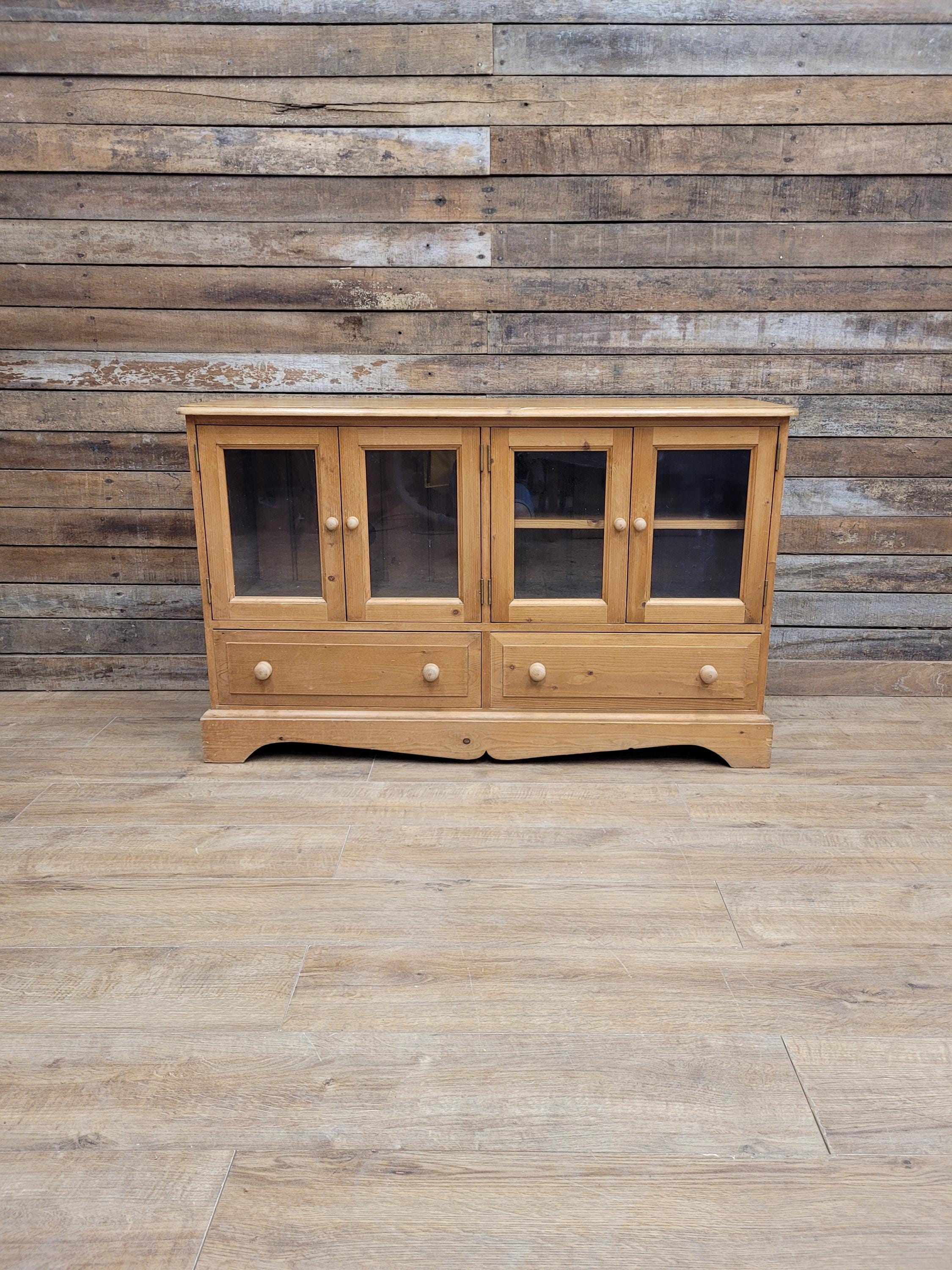 Pine Glazed Sideboard Cupboard Rustic Two Drawer Storage Cabinet