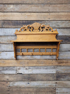 Pine Wall Shelf Carved Decorative Coat Rack With Four Peg Hooks