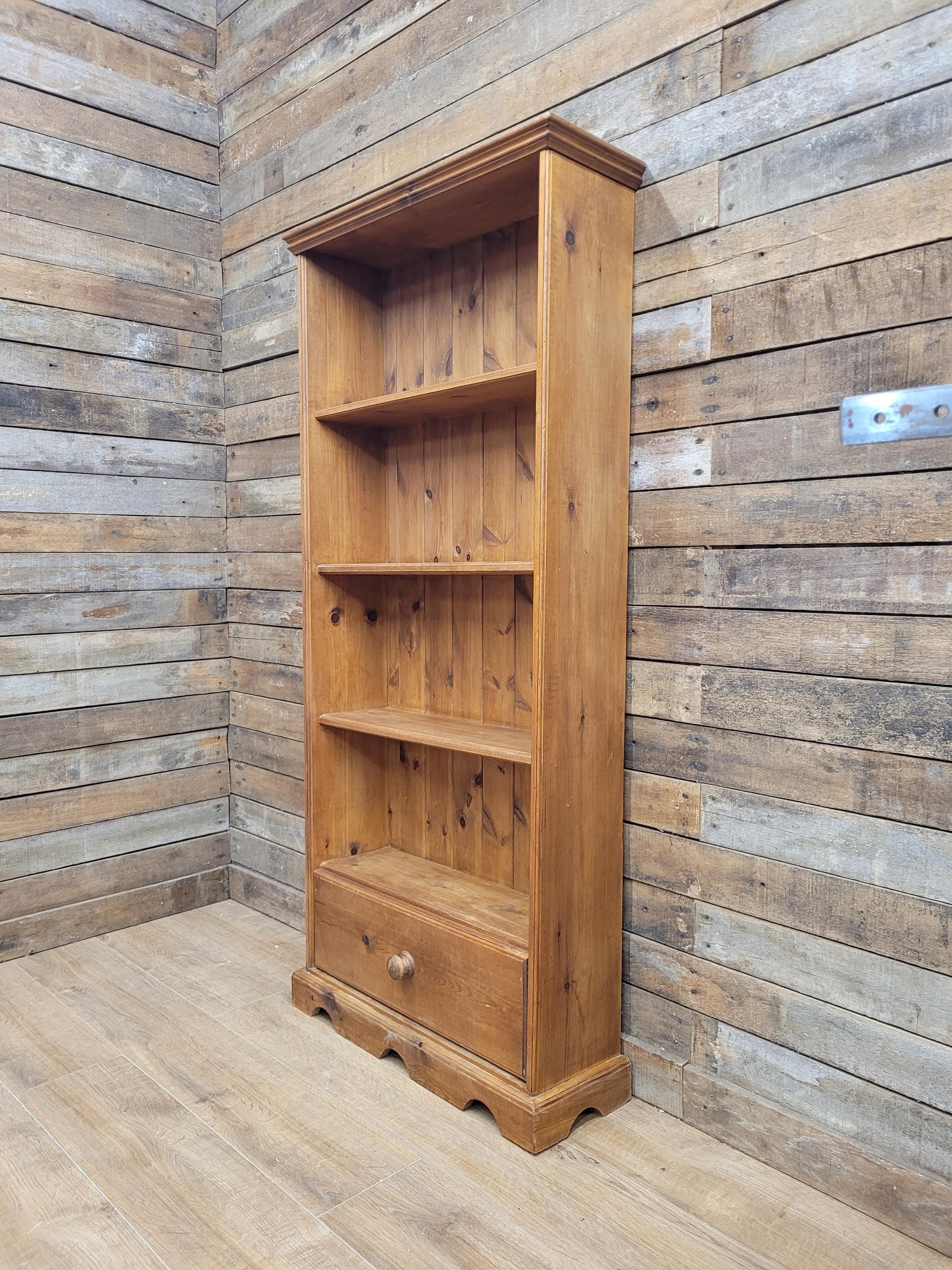 Pine Bookcase Country Style Four Tier With Drawer Three Fixed Shelves