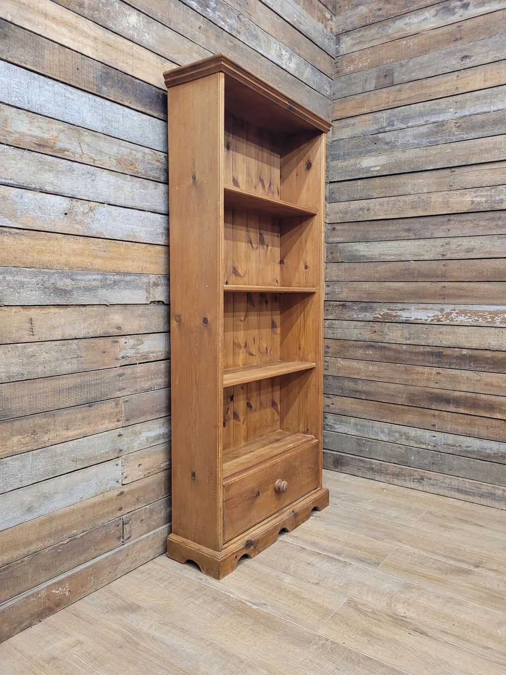 Pine Bookcase Country Style Four Tier With Drawer Three Fixed Shelves