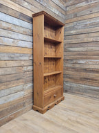 Pine Bookcase Country Style Four Tier With Drawer Three Fixed Shelves