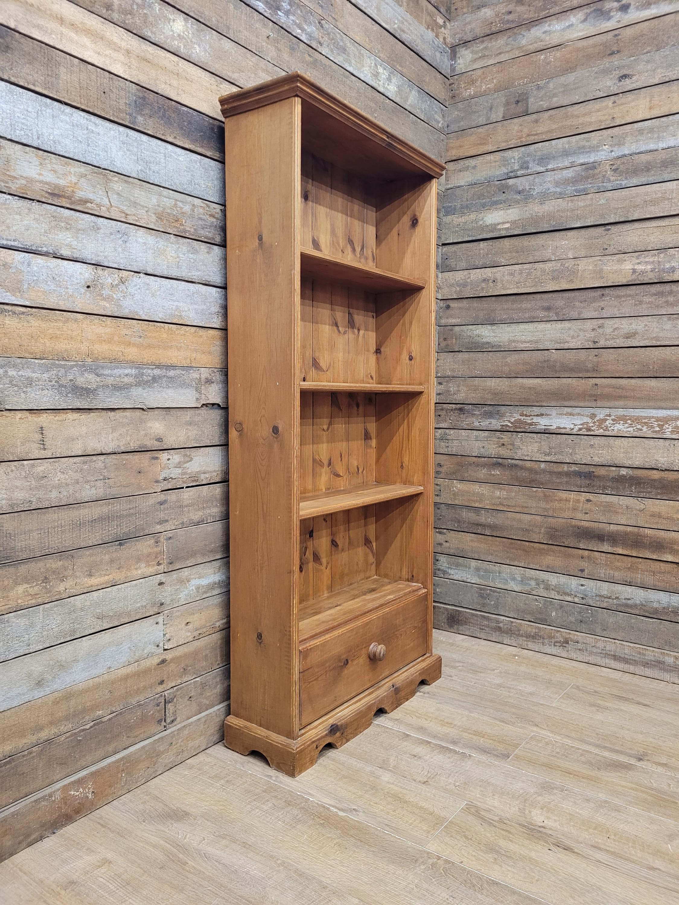 Pine Bookcase Country Style Four Tier With Drawer Three Fixed Shelves