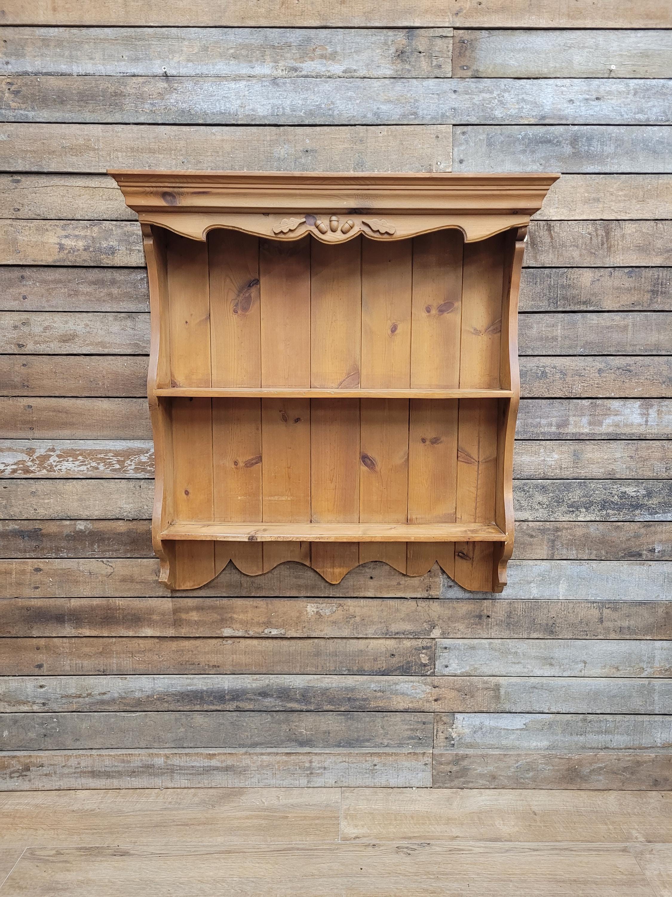 Pine Wall Shelf Country Style Carved Two Tier Display Plate Rack