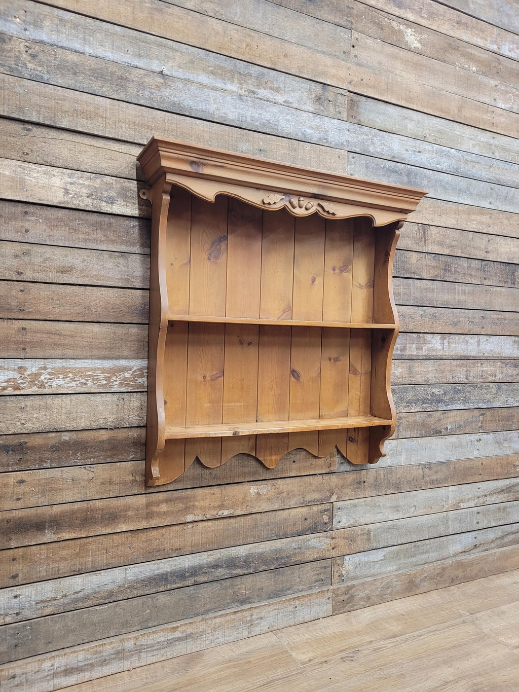 Pine Wall Shelf Country Style Carved Two Tier Display Plate Rack