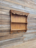 Pine Wall Shelf Country Style Carved Two Tier Display Plate Rack
